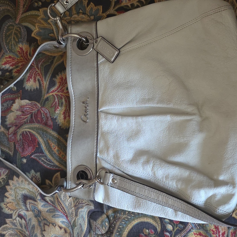 Coach White With Silver Trim Crossbody Bag